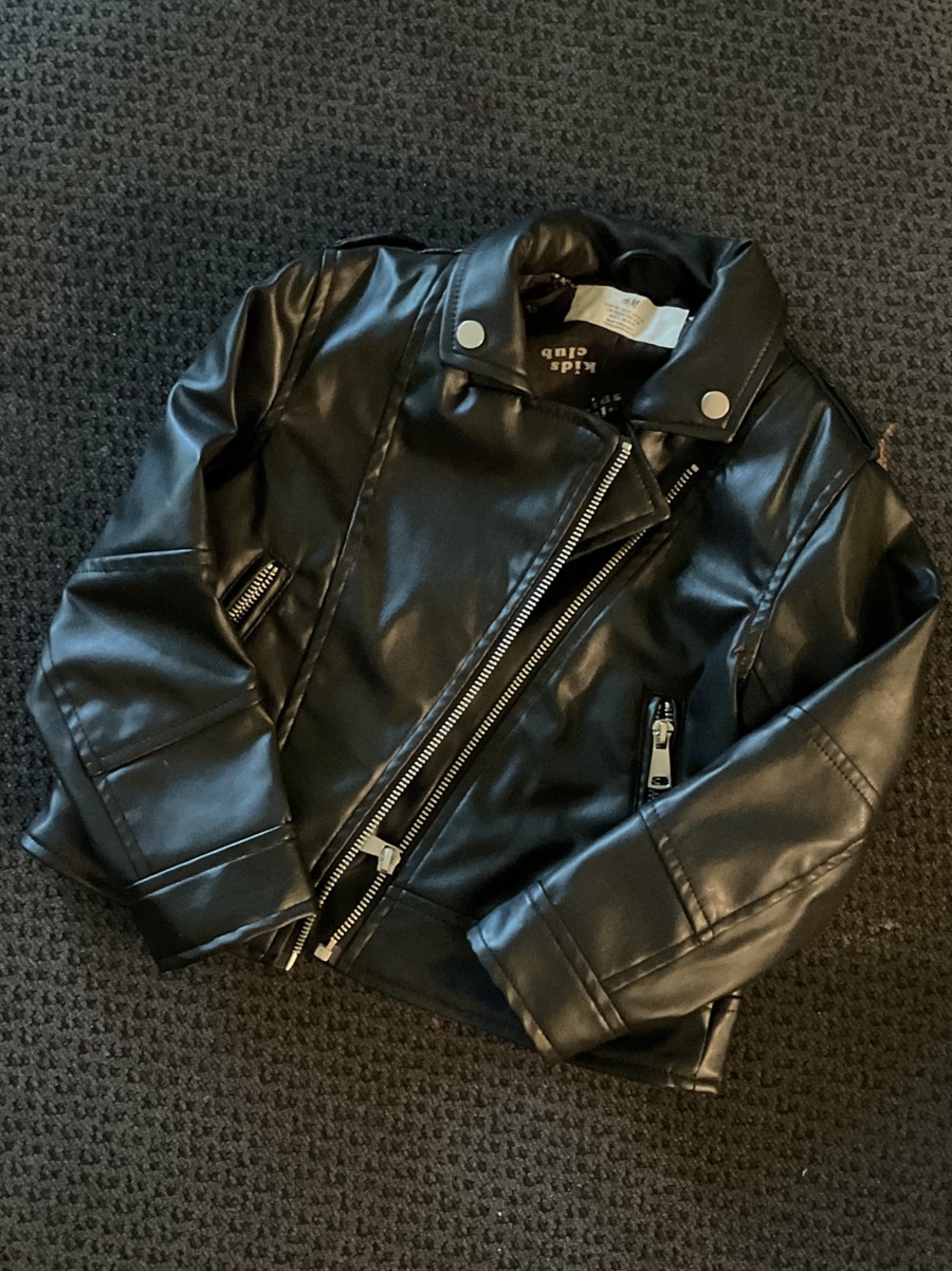 Girls H&M faux leather crop biker jacket with zippers. Size 5T.